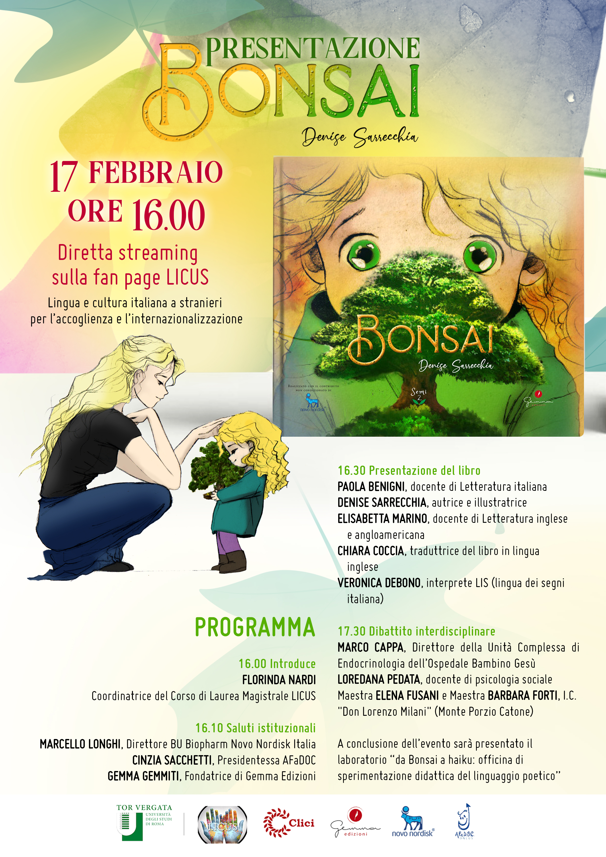 Presentazione del libro “Bonsai” 17 febbraio ore 16.00 Diretta streaming sulla fan page LICUS