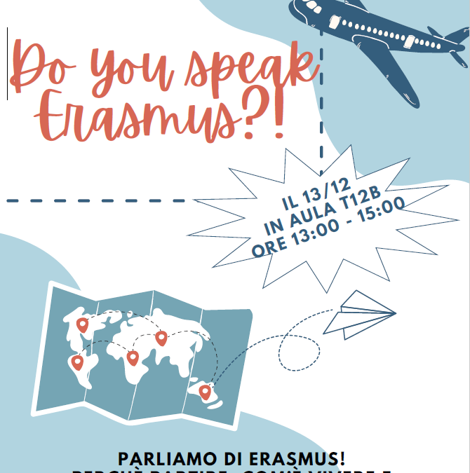 “Do you speak Erasmus?!” – 13 dicembre 2024 in Aula T12B – 13:00-15:00